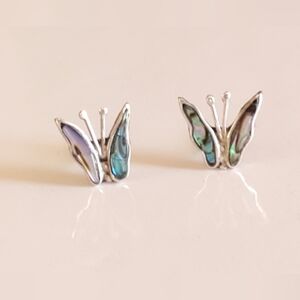 Antique Sterling Silver Abalone Shell Butterfly 🦋Stud Earrings